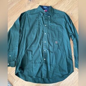 Tommy Hilfiger button down polo Large y2k vintage dark green